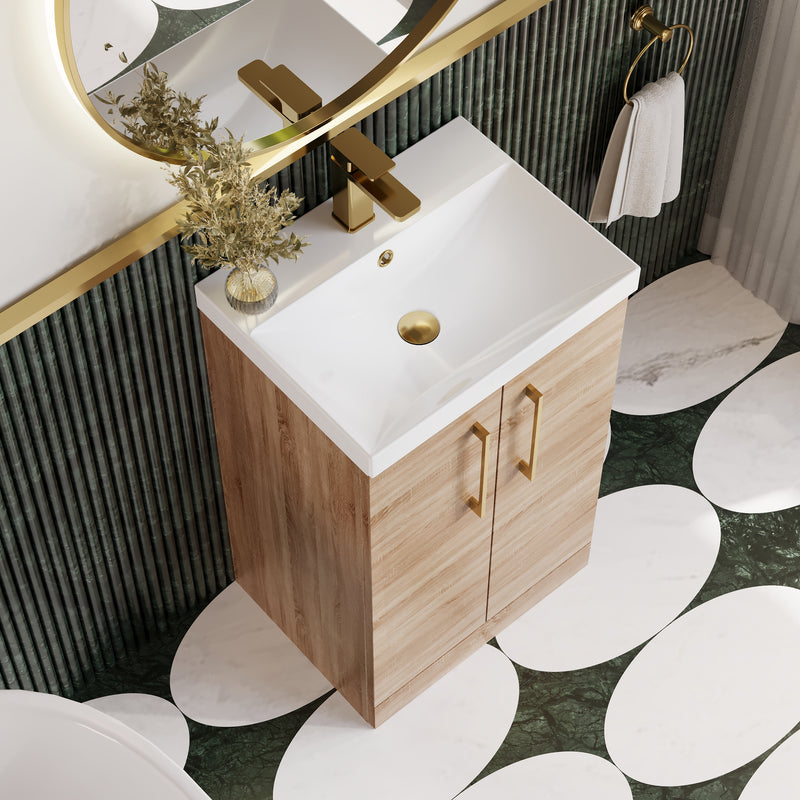Lana 500mm Floorstanding 2 Door Vanity Unit & Basin - Bleached Oak