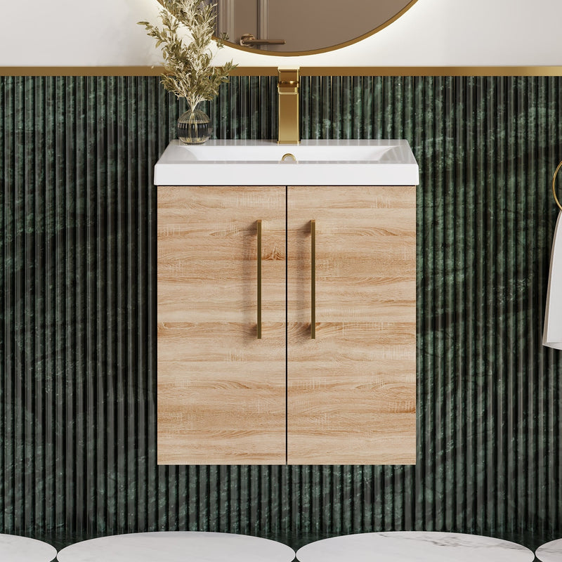 Lana 500mm Wall Hung 2 Door Vanity Unit & Basin - Bleached Oak