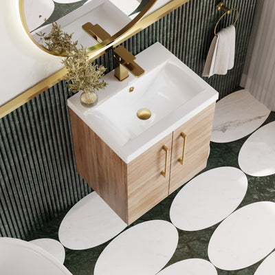 Lana 500mm Wall Hung 2 Door Vanity Unit & Basin - Bleached Oak