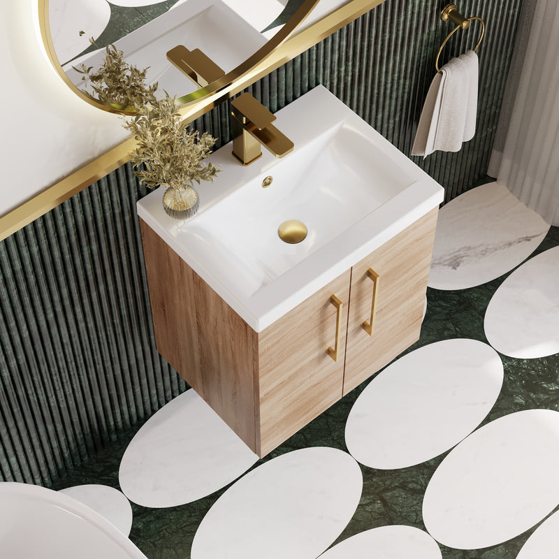 Lana 500mm Wall Hung 2 Door Vanity Unit & Basin - Bleached Oak