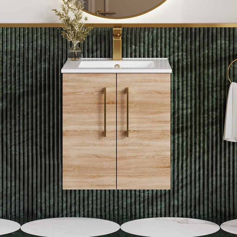 Lana 500mm Wall Hung 2 Door Vanity Unit & Basin - Bleached Oak