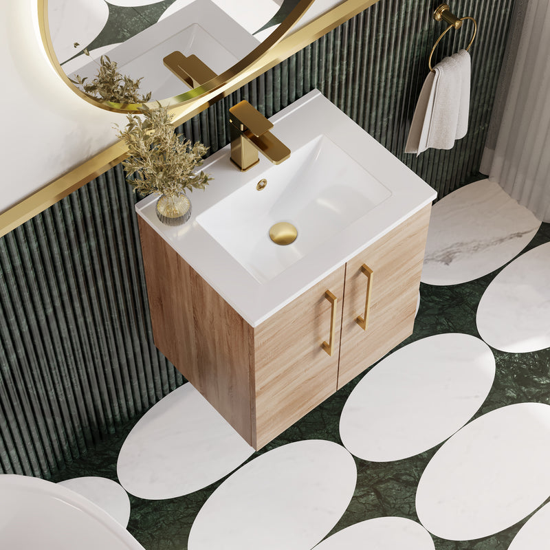 Lana 500mm Wall Hung 2 Door Vanity Unit & Basin - Bleached Oak