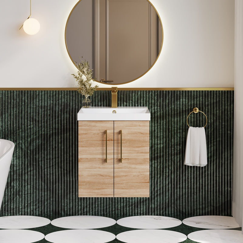 Lana 500mm Wall Hung 2 Door Vanity Unit & Basin - Bleached Oak