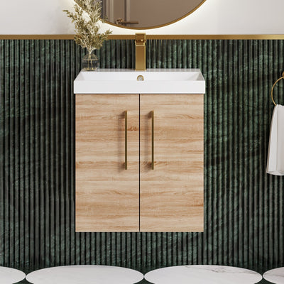 Lana 500mm Wall Hung 2 Door Vanity Unit & Basin - Bleached Oak