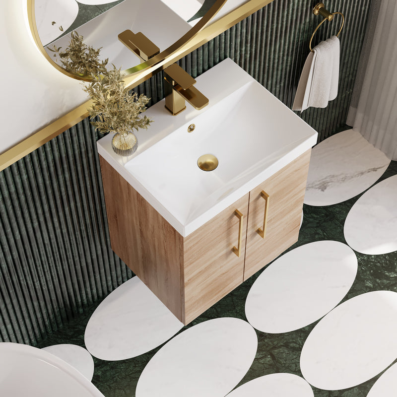 Lana 500mm Wall Hung 2 Door Vanity Unit & Basin - Bleached Oak