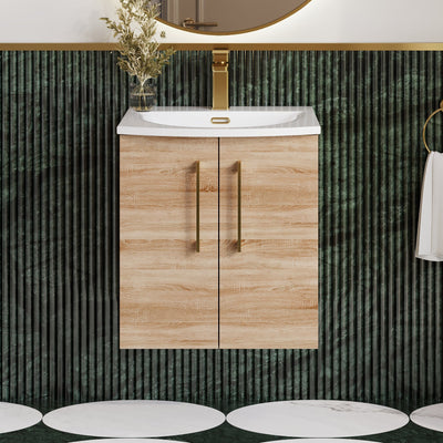 Lana 500mm Wall Hung 2 Door Vanity Unit & Basin - Bleached Oak