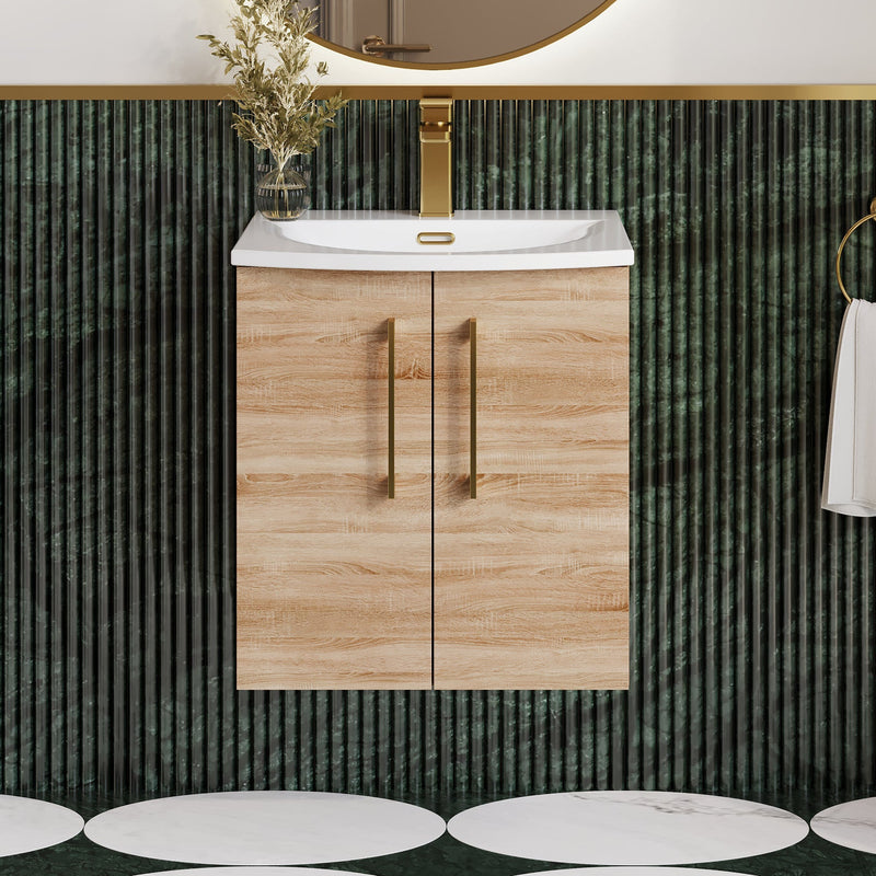 Lana 500mm Wall Hung 2 Door Vanity Unit & Basin - Bleached Oak