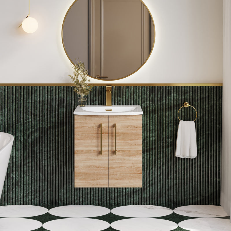 Lana 500mm Wall Hung 2 Door Vanity Unit & Basin - Bleached Oak