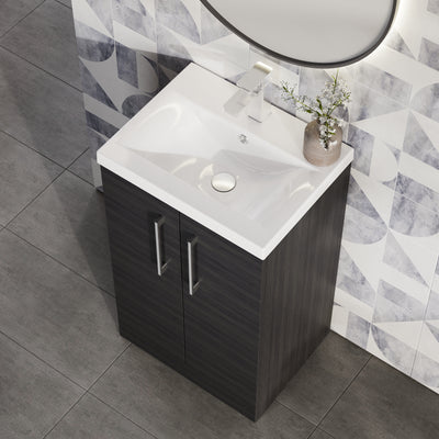 Lana 500mm Floorstanding 2 Door Vanity Unit & Basin - Charcoal Black Woodgrain