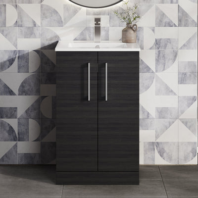 Lana 500mm Floorstanding 2 Door Vanity Unit & Basin - Charcoal Black Woodgrain