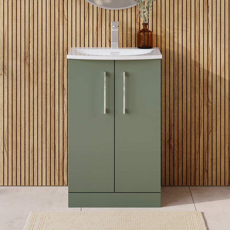 Lana 500mm Floorstanding 2 Door Vanity Unit & Basin - Satin Green