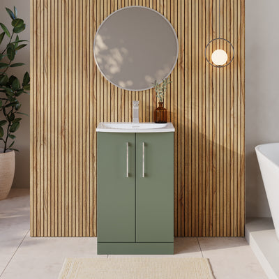 Lana 500mm Floorstanding 2 Door Vanity Unit & Basin - Satin Green