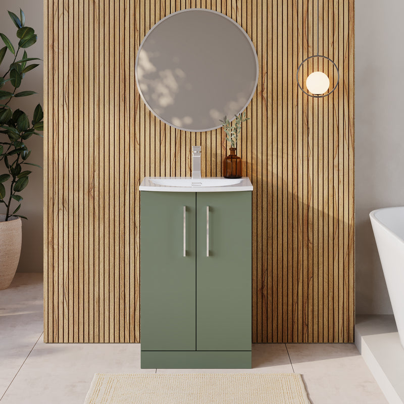 Lana 500mm Floorstanding 2 Door Vanity Unit & Basin - Satin Green