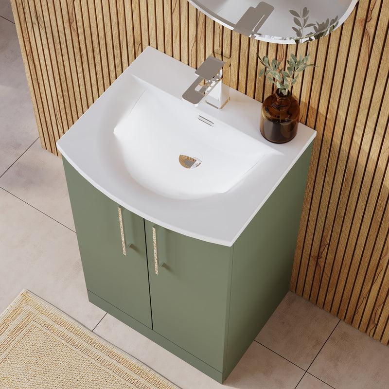 Lana 500mm Floorstanding 2 Door Vanity Unit & Basin - Satin Green