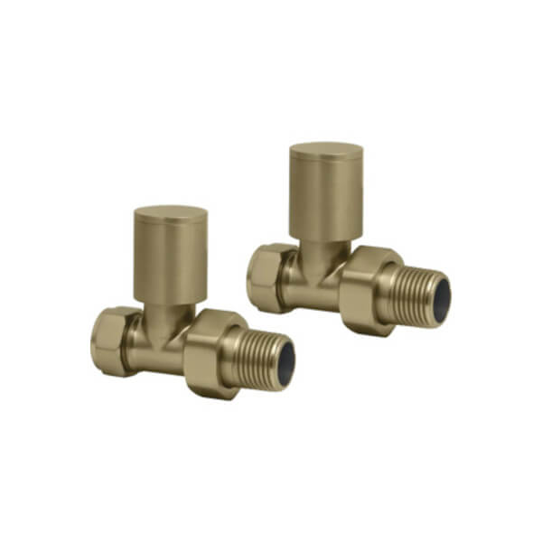 Brushed Brass Straight Manual Radiator Valve Pack