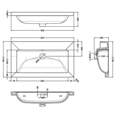 Classique 800mm Floor Standing Vanity Unit With 2 Doors With Contemporary Basin - Satin White