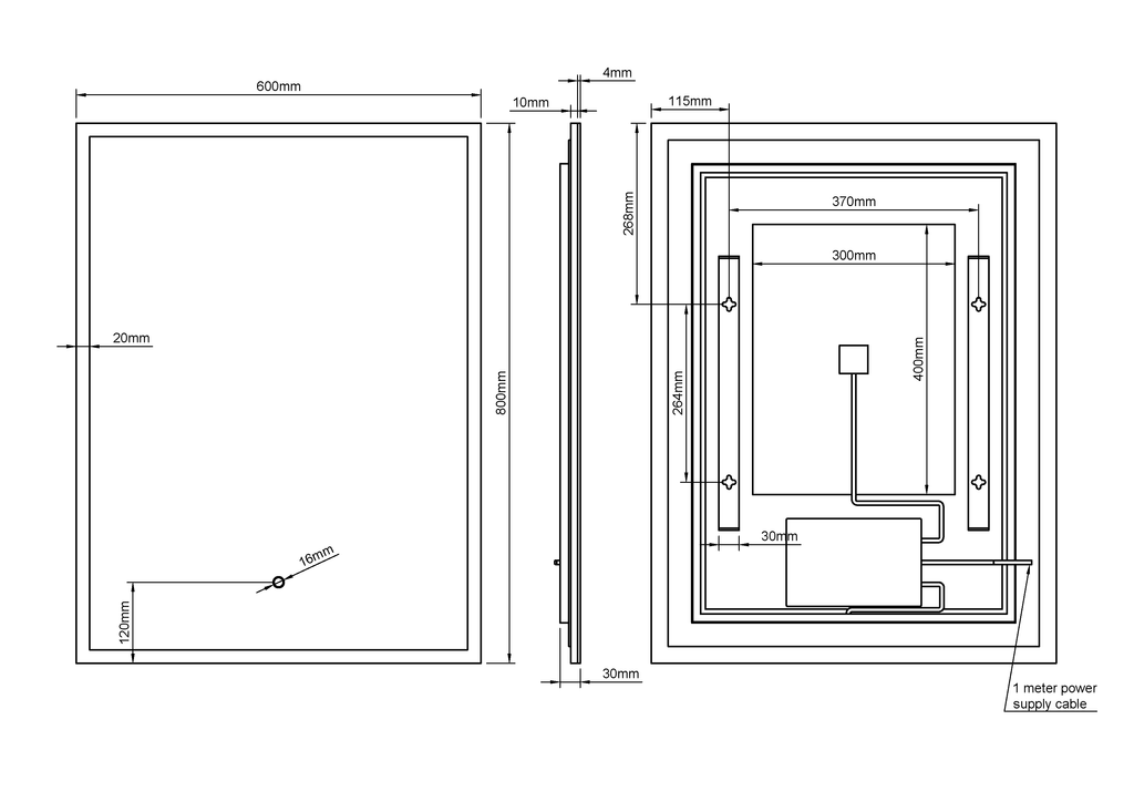 Cleo Rectangular 60 x 80cm Illuminated Mirror - Dimensions