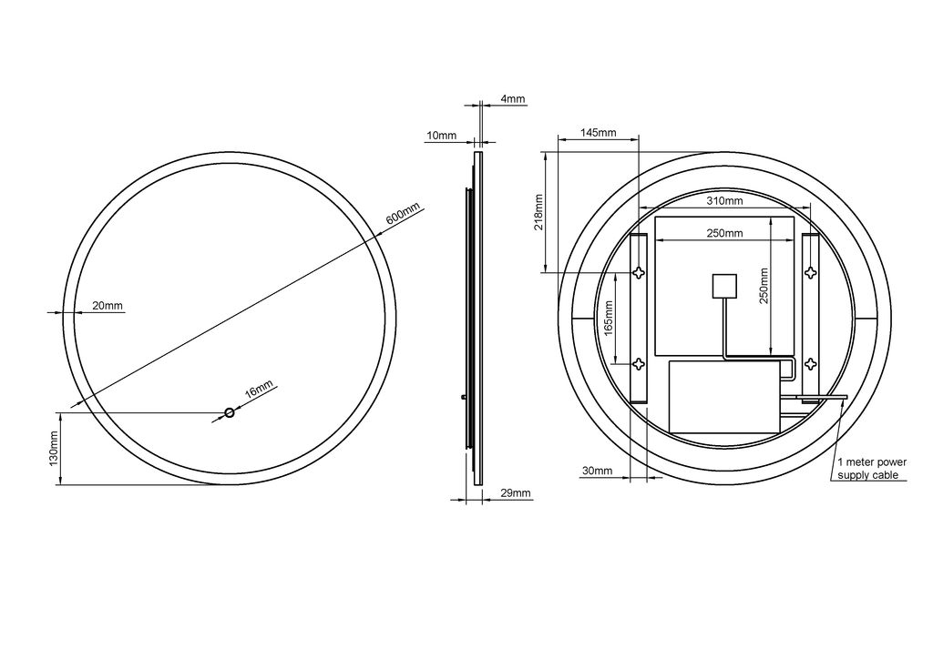 Cleo Round 60cm Illuminated Mirror - Dimensions