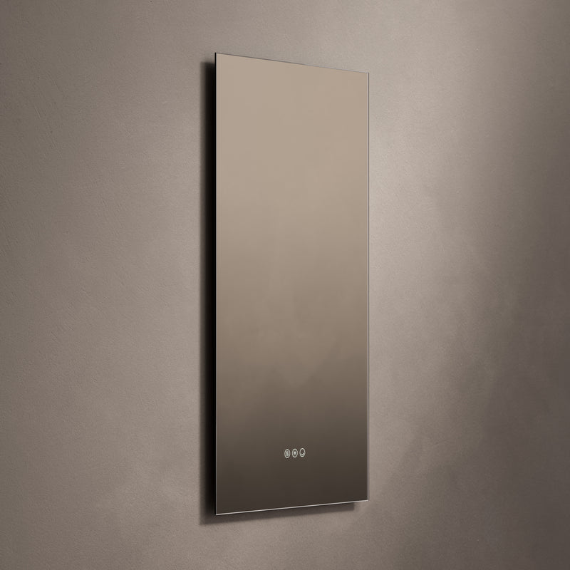 Claris Rectangular 50 x 90cm LED bathroom mirror on grey background - Origins Living mirror at BathLab