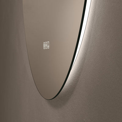 Close-up of dotless lighting on Claris Round 80cm LED mirror - Origins Living mirror by BathLab