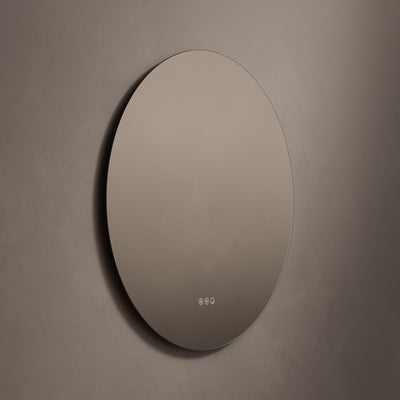 Claris Round 80cm LED bathroom mirror on grey background - Origins Living mirror at BathLab