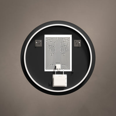 Rear view showing mounting and wiring details for Claris Round 80cm LED bathroom mirror - BathLab
