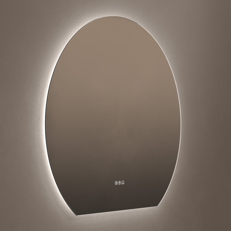 Claris Round Cut 100 x 90cm LED bathroom mirror on grey background - Origins Living mirror at BathLab