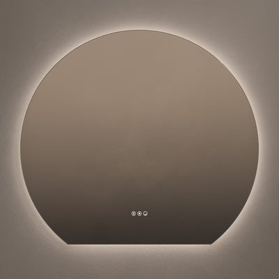 Claris Round Cut 100 x 90cm LED bathroom mirror on grey background - Origins Living mirror at BathLab