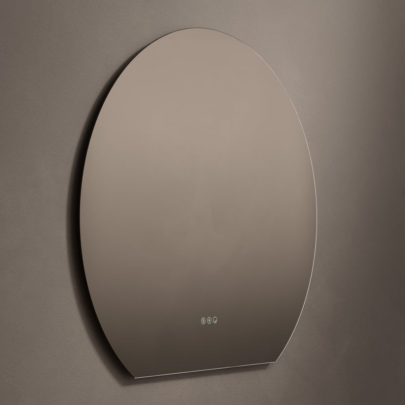 Claris Round Cut 100 x 90cm LED bathroom mirror on grey background - Origins Living mirror at BathLab