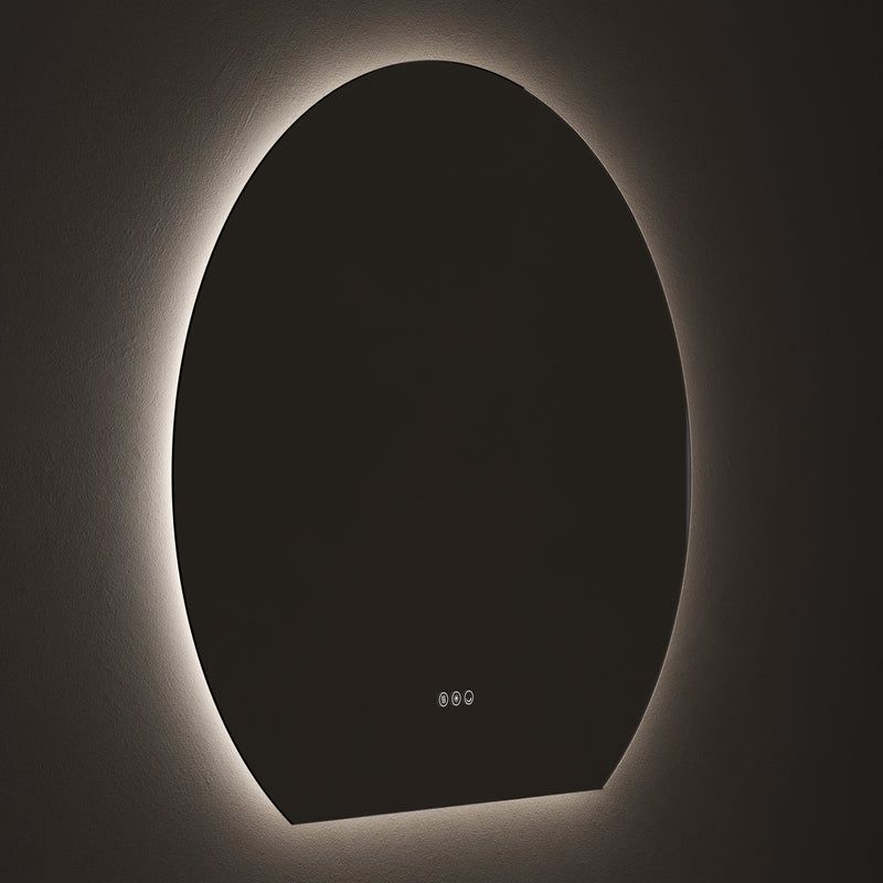 Claris Round Cut 100 x 90cm LED bathroom mirror on dark background - Origins Living mirror at BathLab