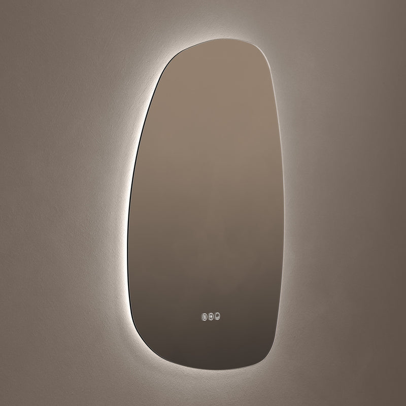 Claris Organic 60 x 80cm LED bathroom mirror on grey background - Origins Living mirror at BathLab