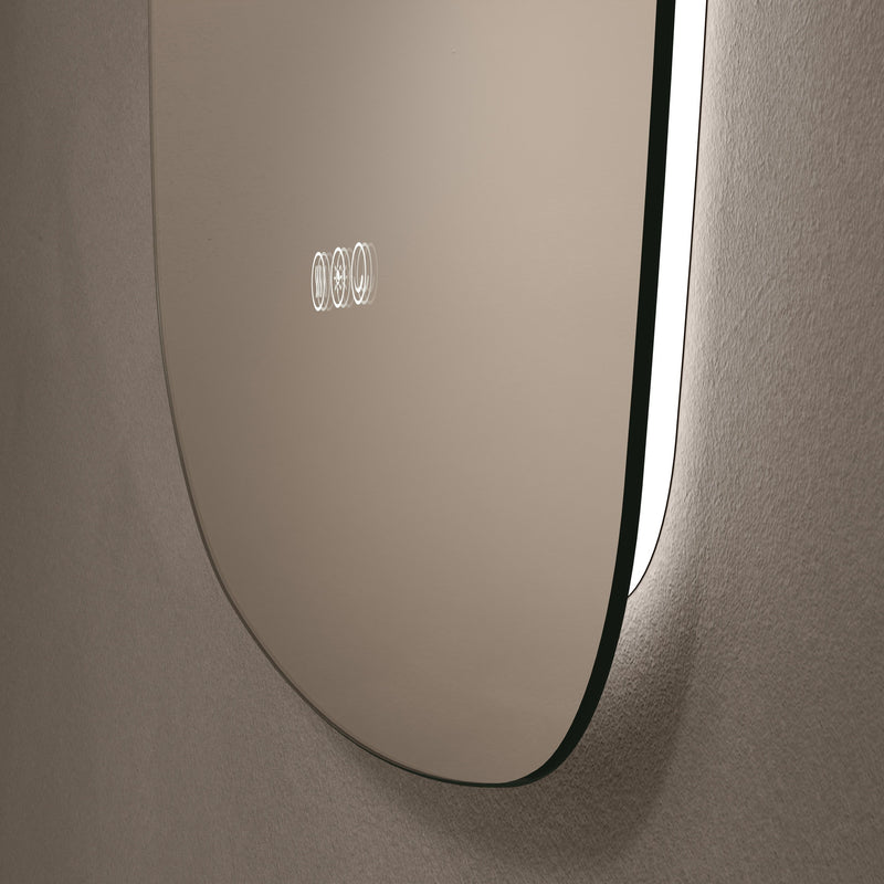 Close-up of dotless lighting on Claris Organic 60 x 80cm LED mirror - Origins Living mirror by BathLab