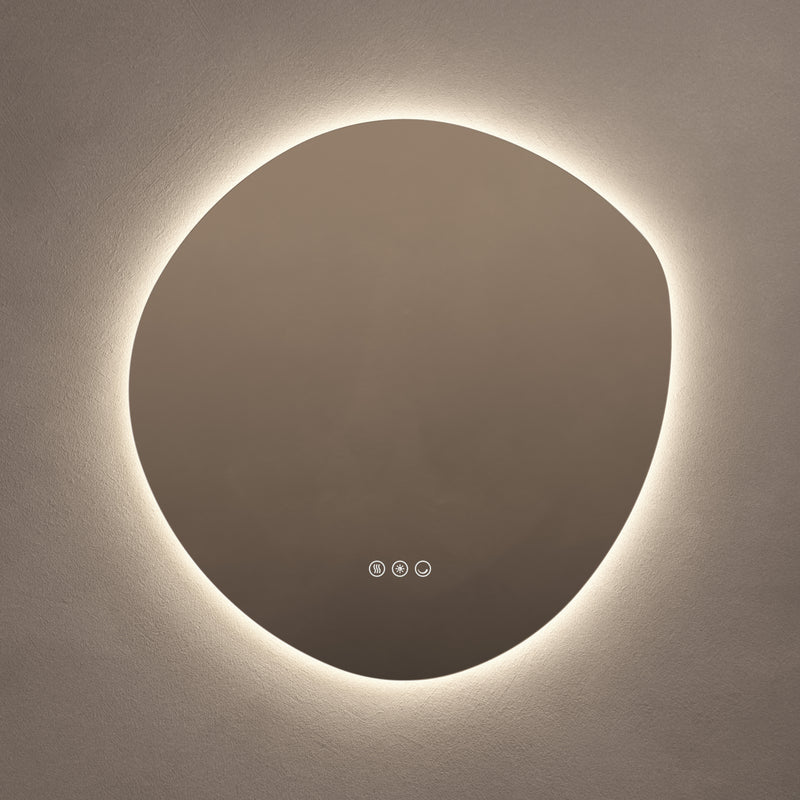 Claris Organic 60 x 58cm LED bathroom mirror on grey background - Origins Living mirror at BathLab