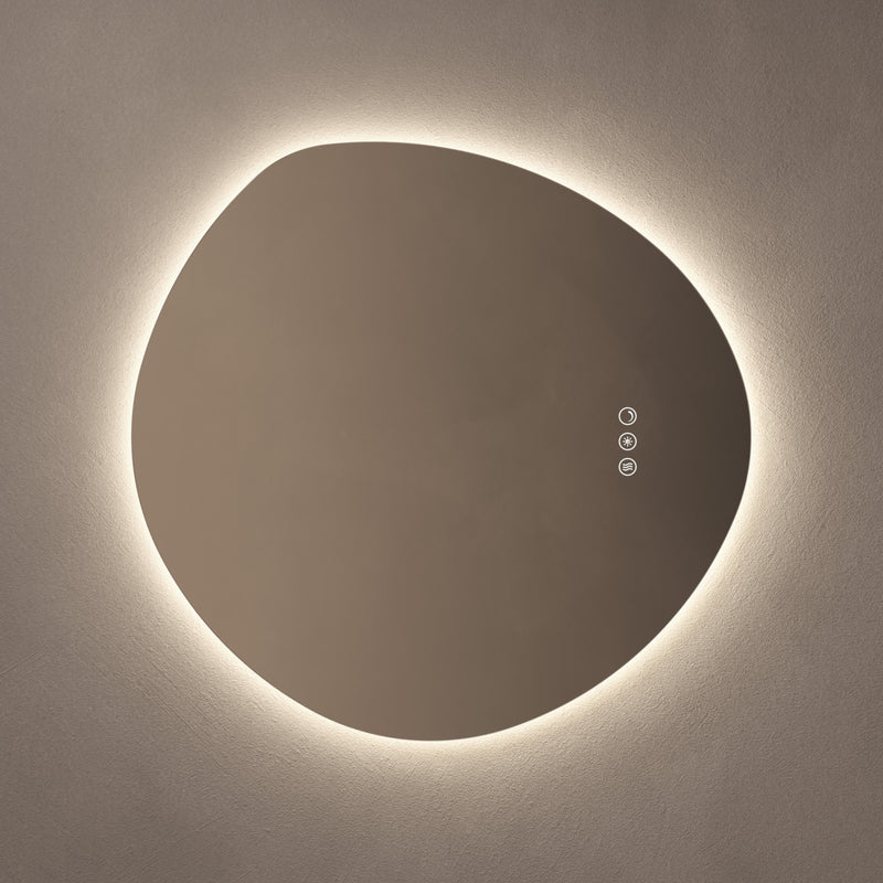 Claris Organic 60 x 58cm LED bathroom mirror on grey background - Origins Living mirror at BathLab