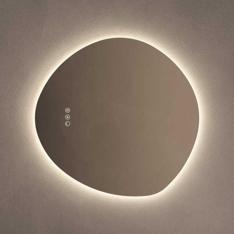 Claris Organic 60 x 58cm LED bathroom mirror on grey background - Origins Living mirror at BathLab