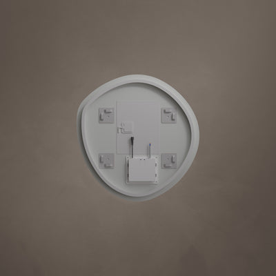 Rear view showing mounting and wiring details for Claris Organic 60 x 58cm LED bathroom mirror - BathLab