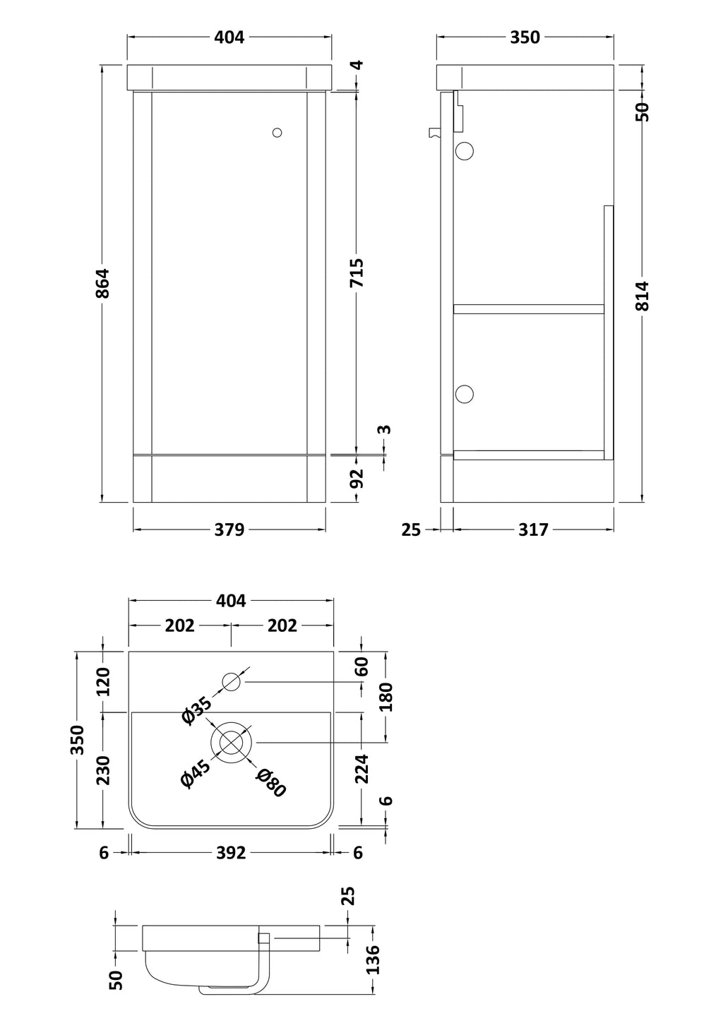 Core 400 x 350mm Floor Standing Cloakroom Vanity Unit With 1 Door & Ceramic Basin - Autumn Oak Woodgrain
