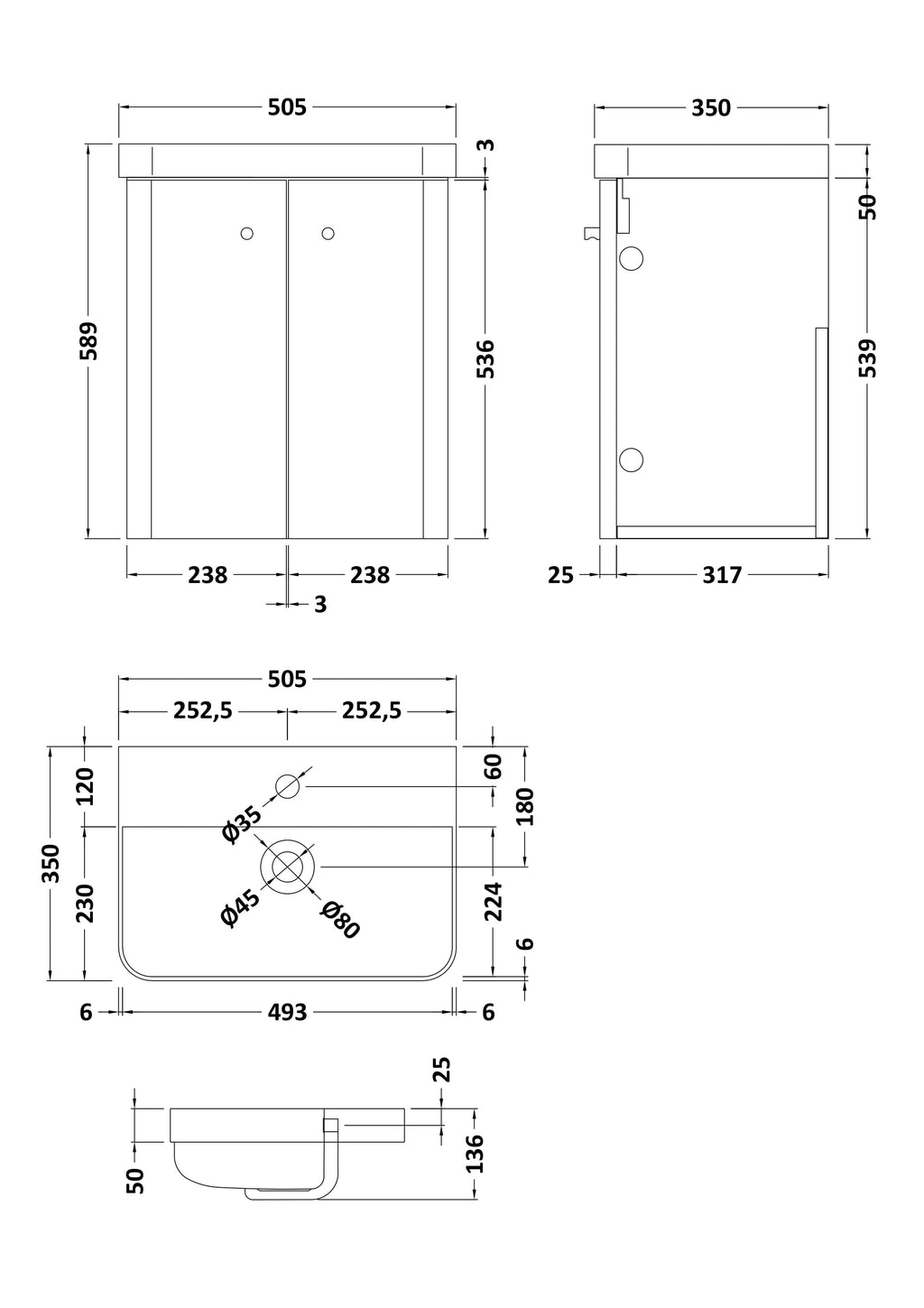 Core 500 x 350mm Wall Hung Cloakroom Vanity Unit With 2 Doors & Ceramic Basin - Autumn Oak Woodgrain