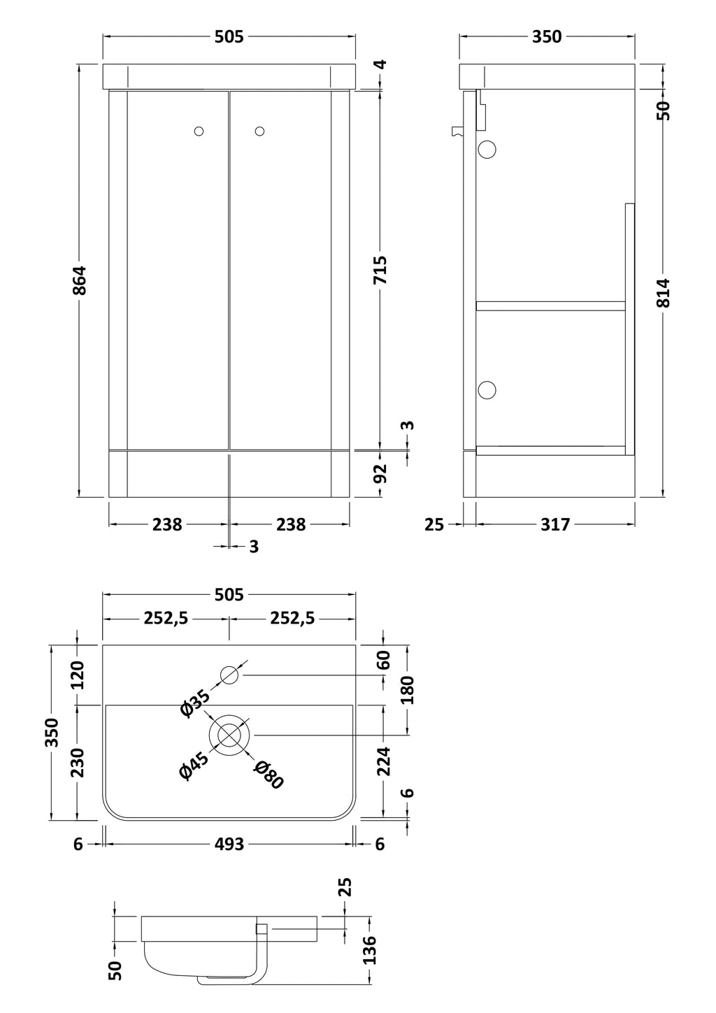 Core 500 x 350mm Floor Standing Cloakroom Vanity Unit With 2 Doors & Ceramic Basin - Autumn Oak Woodgrain