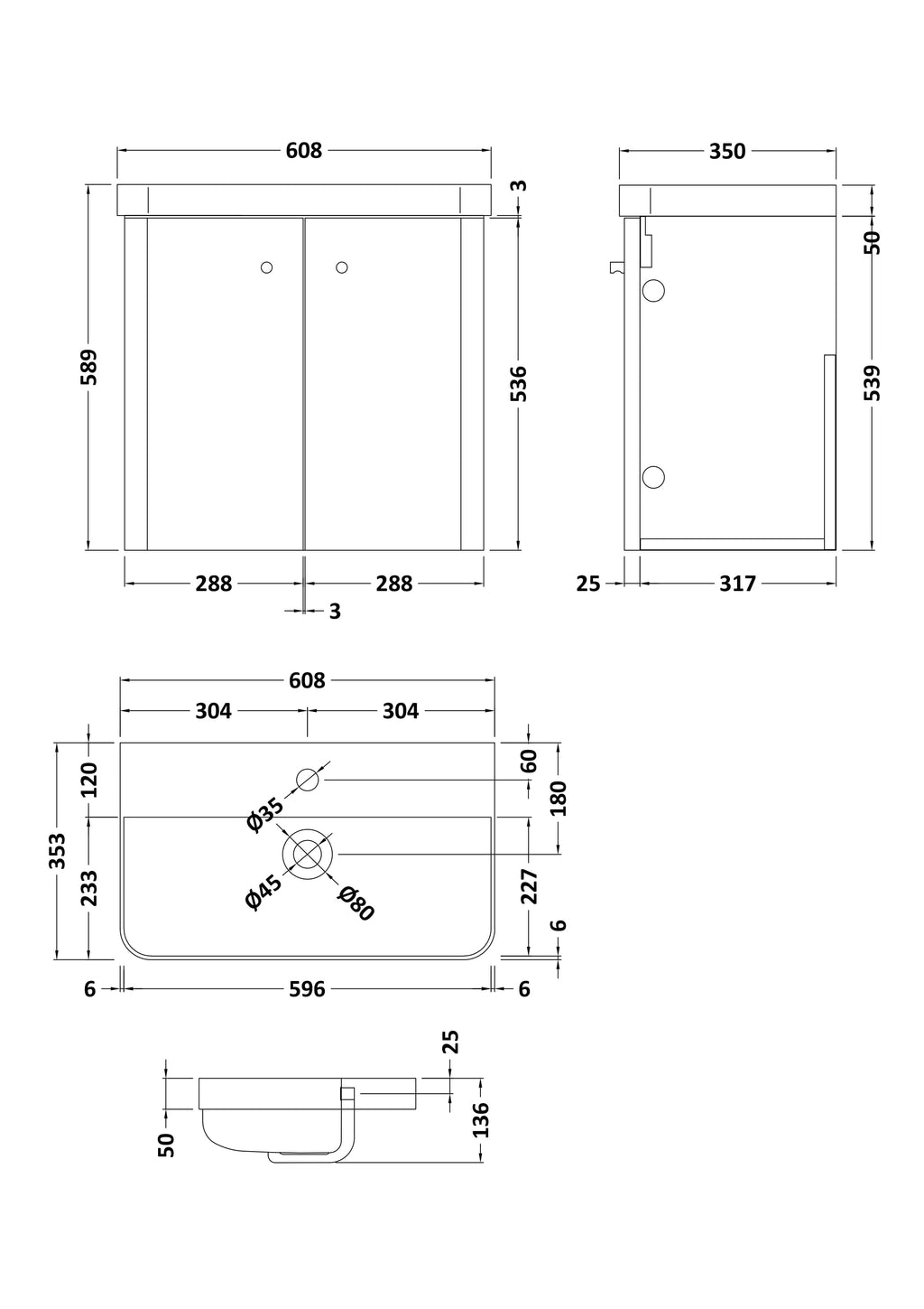 Core 600 x 350mm Wall Hung Cloakroom Vanity Unit With 2 Doors & Ceramic Basin - Autumn Oak Woodgrain
