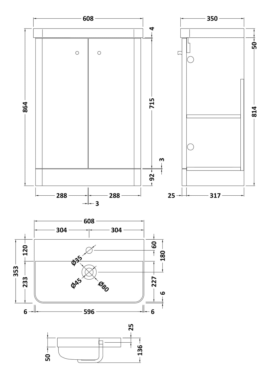 Core 600 x 350mm Floor Standing Cloakroom Vanity Unit With 2 Doors & Ceramic Basin - Autumn Oak Woodgrain