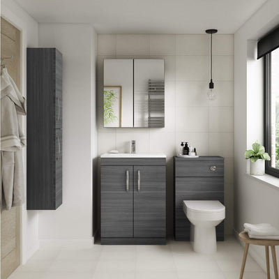 Cape 500mm Wall Hung 2 Drawer Vanity Unit & Mid-Edge Basin - Anthracite Woodgrain
