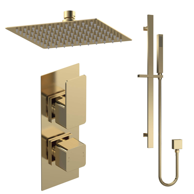 Cape Brushed Brass Concealed Shower Package With Fixed Head & Rail Kit