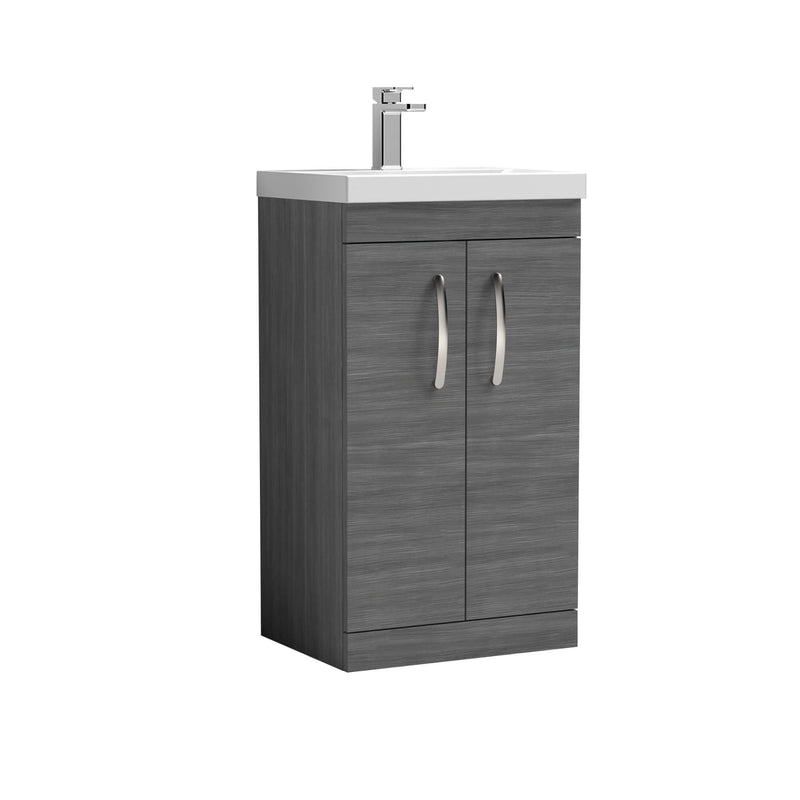 Cape 500mm Floor Standing 2 Door Vanity Unit & Mid-Edge Basin - Anthracite Woodgrain