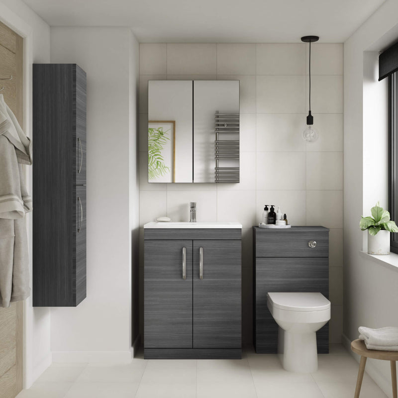 Cape 800mm Floor Standing 2 Drawer Vanity Unit & Mid-Edge Basin - Anthracite Woodgrain
