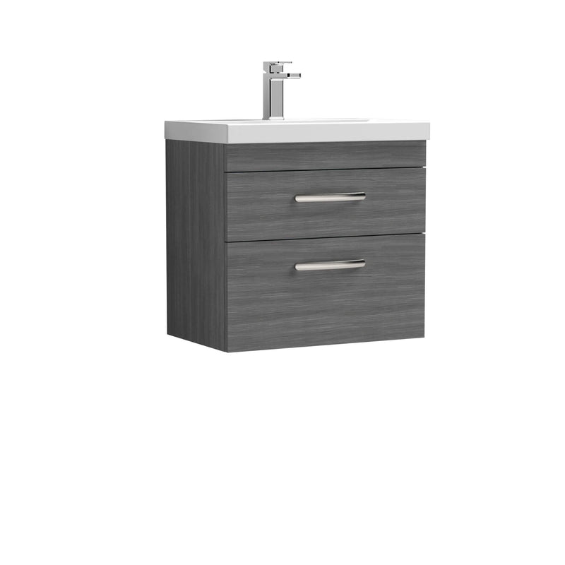 Cape 600mm Wall Hung 2 Drawer Vanity Unit & Mid-Edge Basin - Anthracite Woodgrain