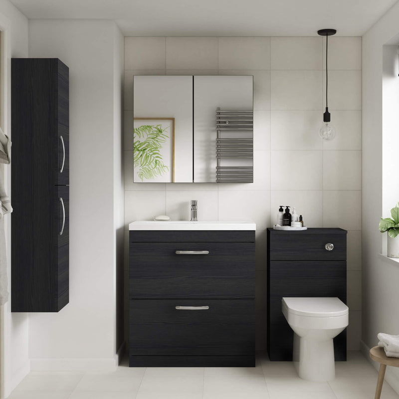 Cape 600mm Wall Hung 2 Drawer Vanity Unit & Worktop - Charcoal Black