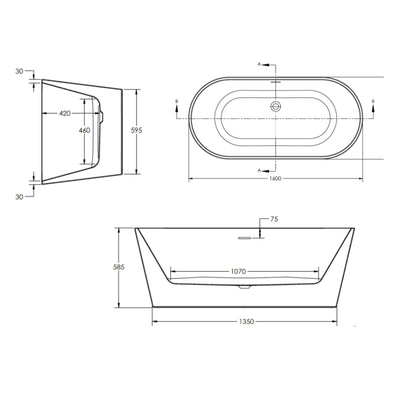 Como Freestanding Bath 1600 x 750mm - White