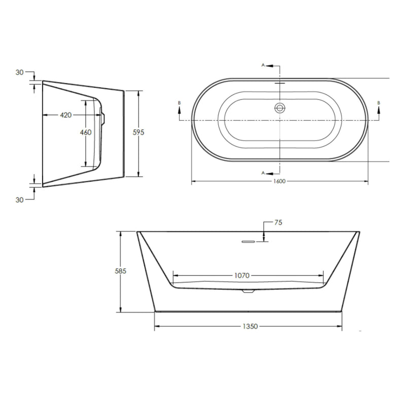 Como Freestanding Bath 1600 x 750mm - White