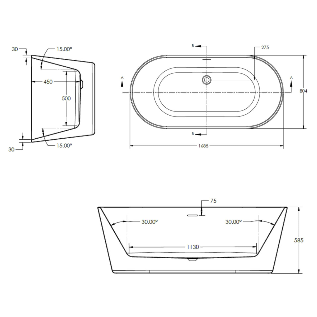 Como Freestanding Bath 1680 x 800mm - White